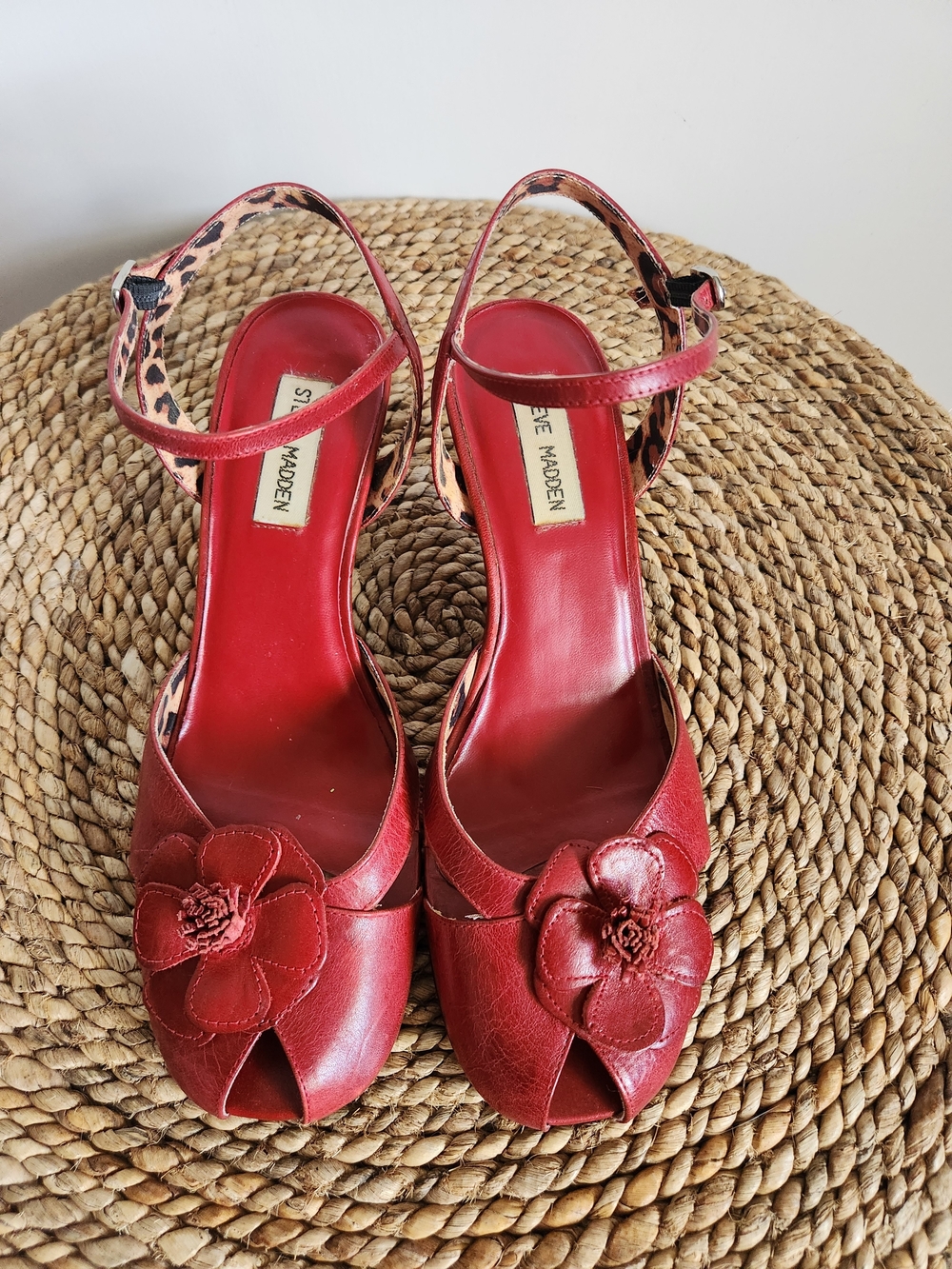 Steve Madden Red Floral Peep-Toe Ankle Strap Sandals